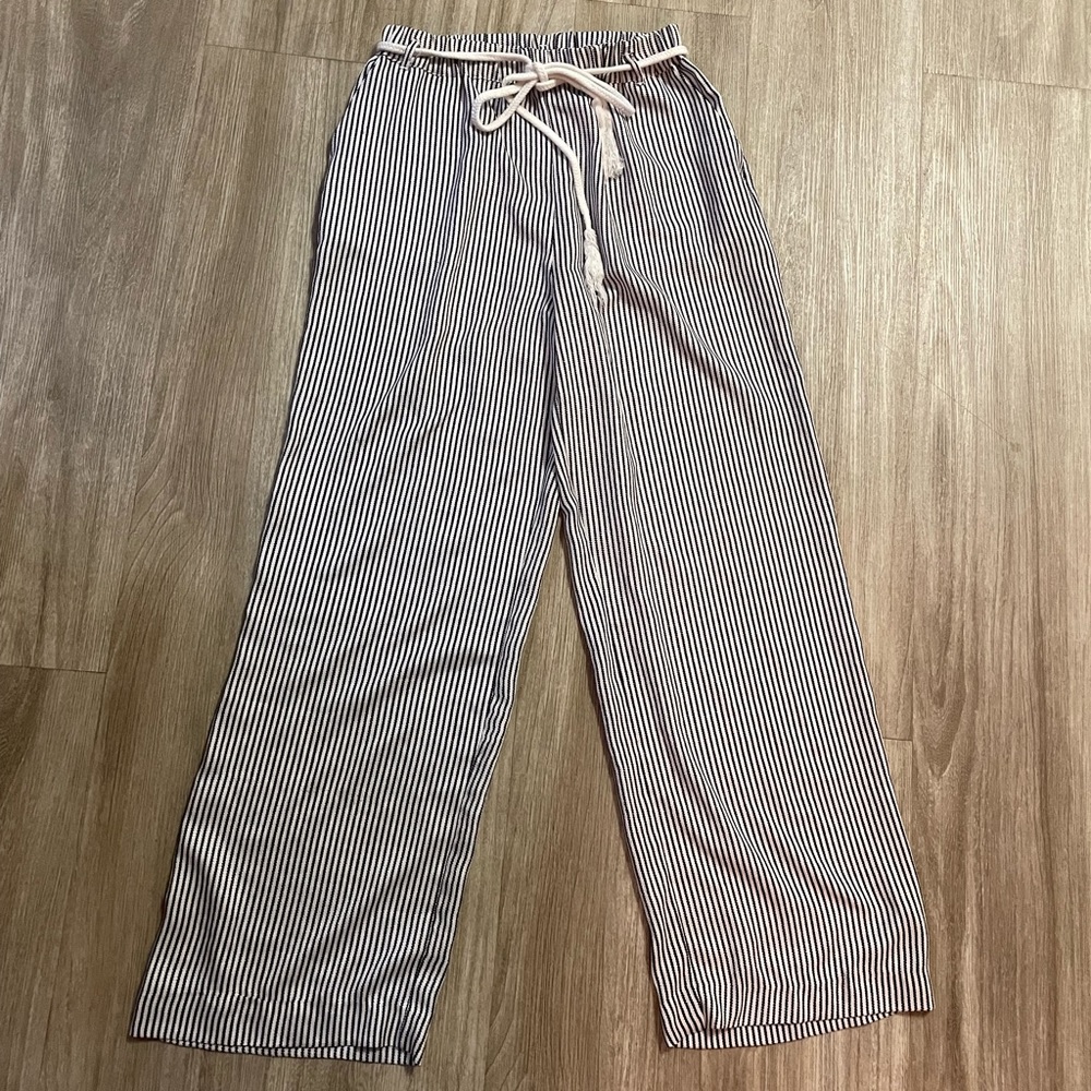 Striped Silk Pants with Rope Belt